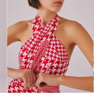 C/Meo “Just Asking” Red Houndstooth Top
